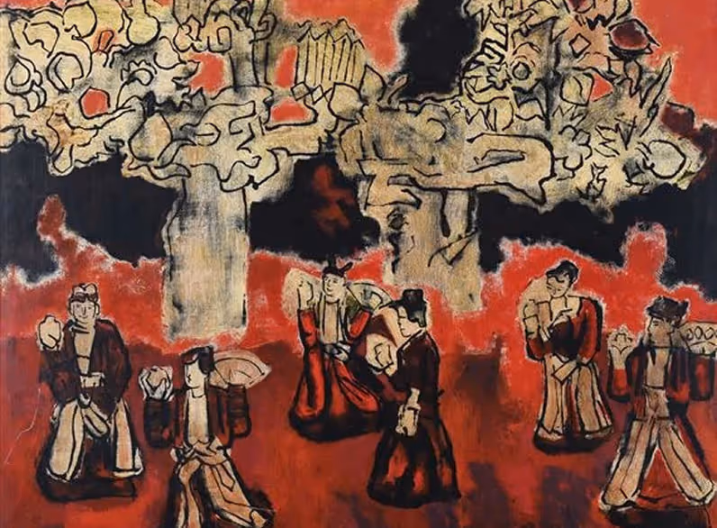 “Ancient Dance 74” painting by Artist Nguyen Tu Nghiem (1918-2016) in 1974